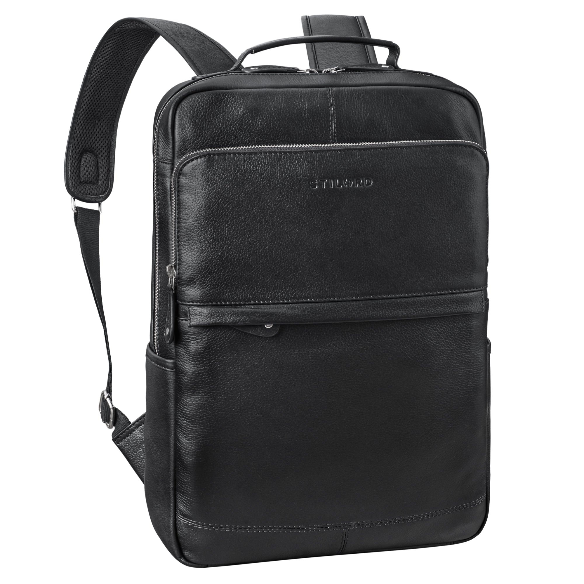 Arbeitsrucksack Herren Damen Groß Leder 17 Zoll schwarz