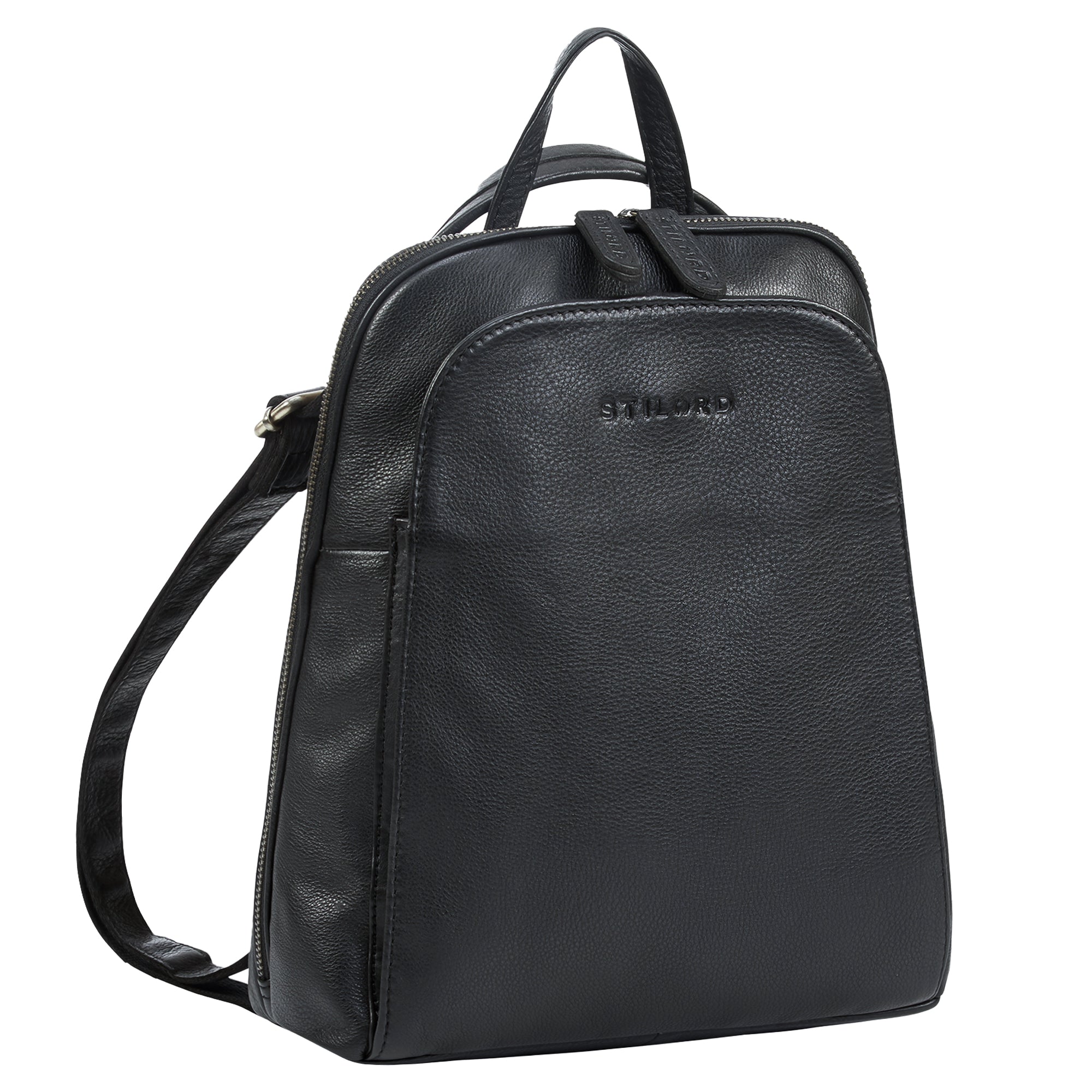2-in-1 kleine Rucksack-Tasche Echtleder mit vielen Fächern für 10,9 Zoll Tablet Schwarz