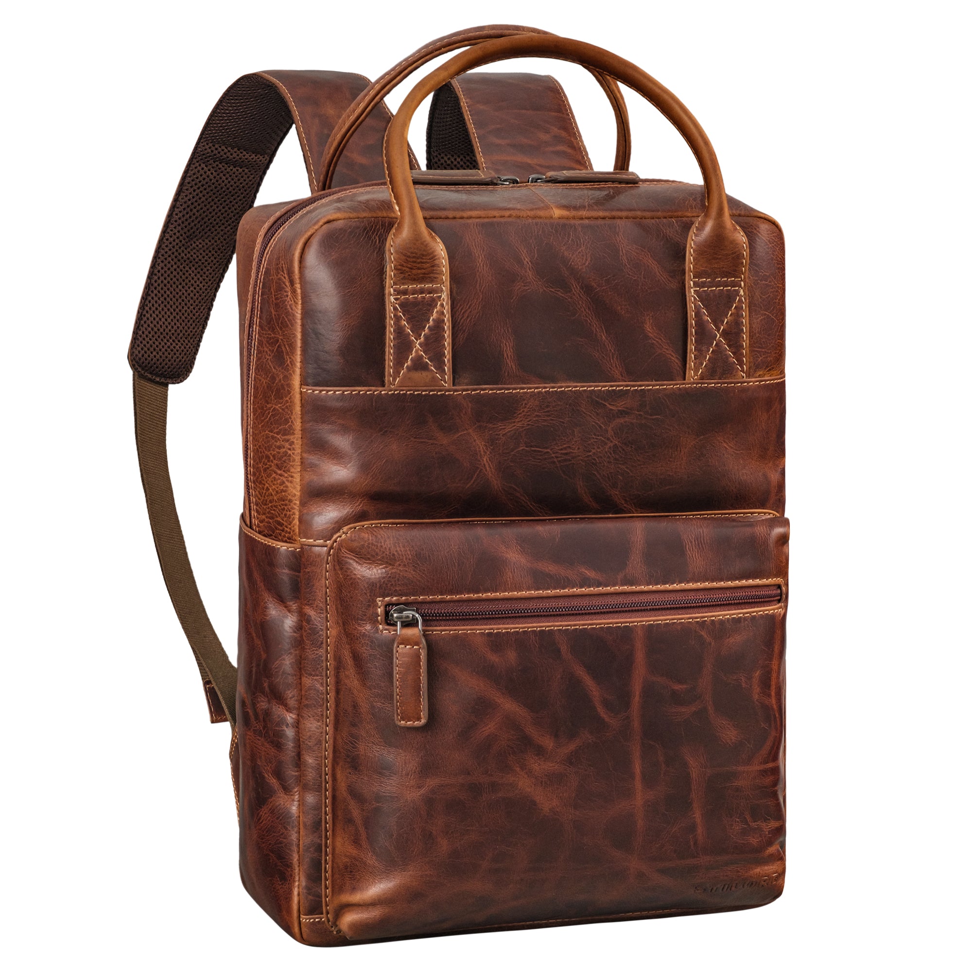 Großer Damen und Herren Business Lederrucksack mit Henkel mit Laptop-Fach 16 Zoll salerno braun