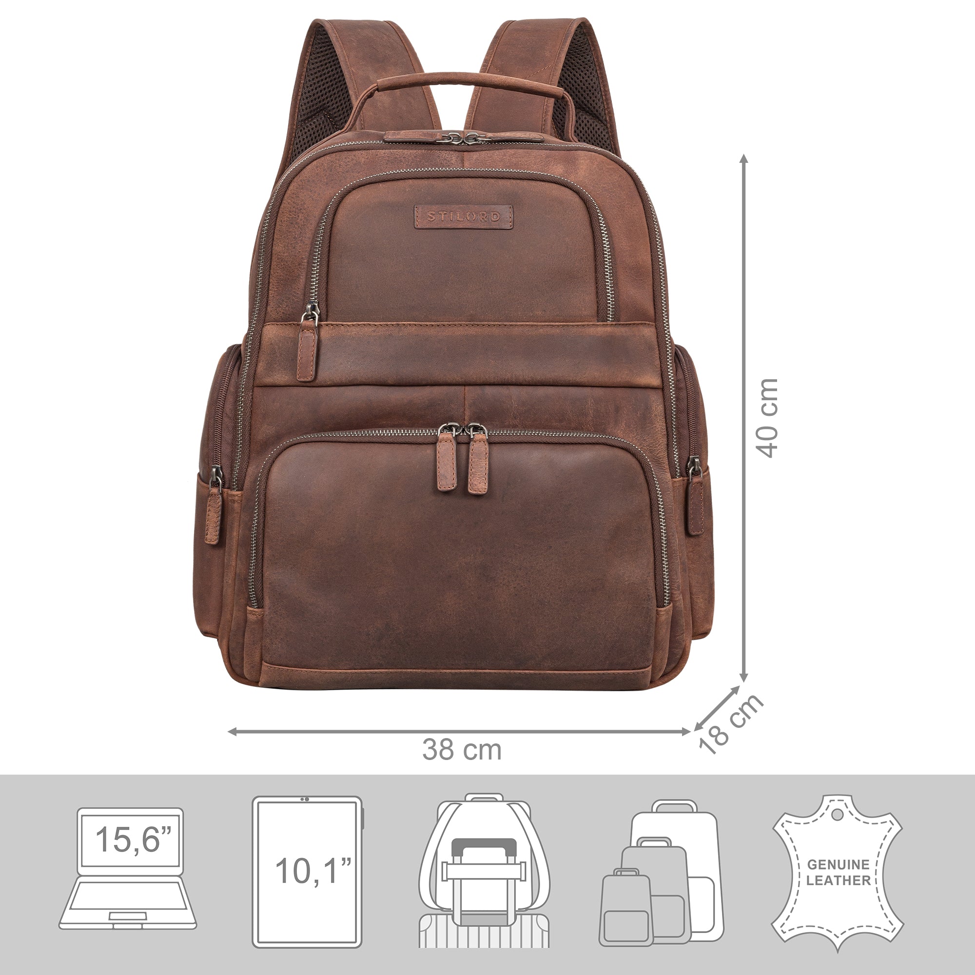Rucksack mit Laptop und Tabletfach Echtleder braun