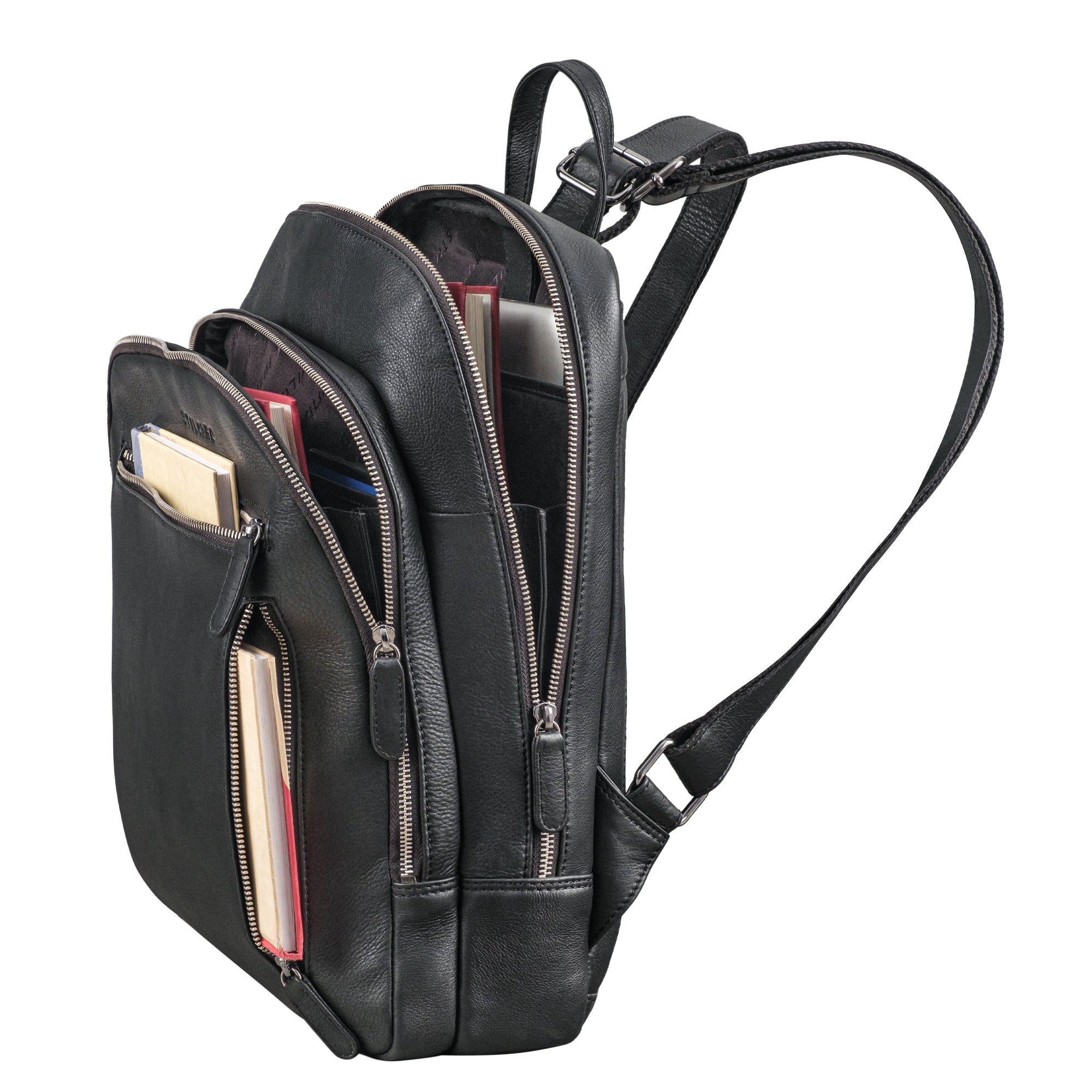 Kleiner Damenrucksack schwarz mit vielen Fächern