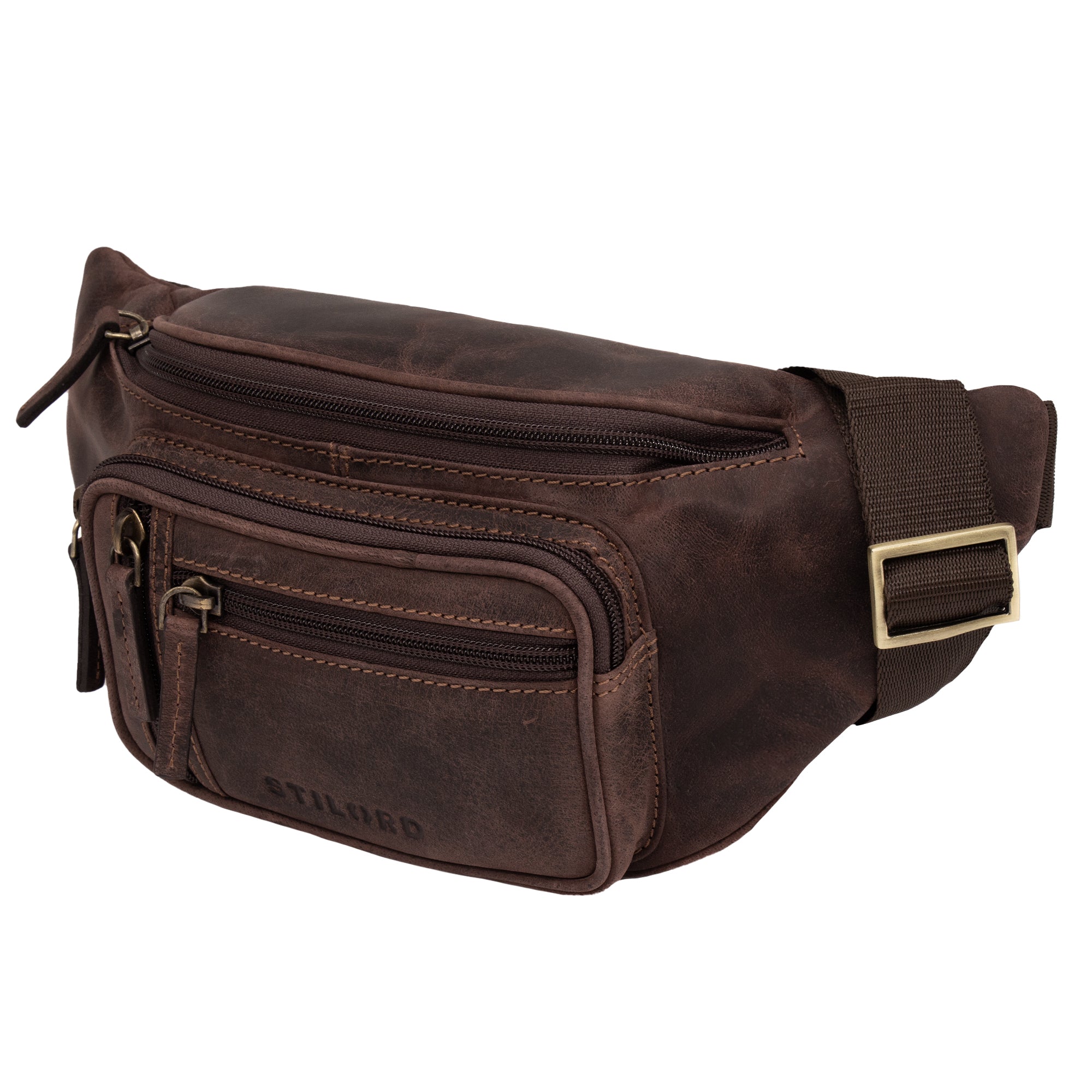 Bauchtasche Leder groß Dunkel Braun mit verstellbaren Gurt bis 120 cm