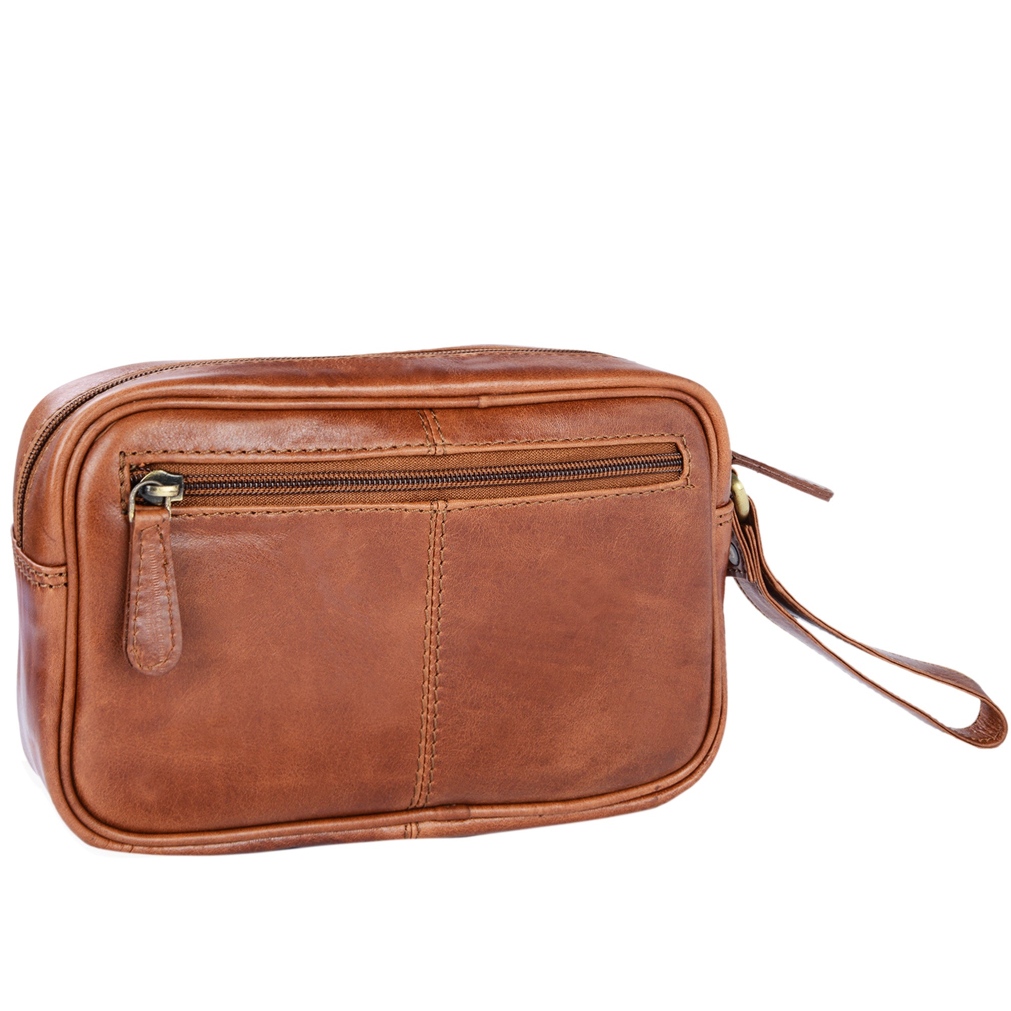 Vintage Leder Handgelenktasche cognac glaenzed