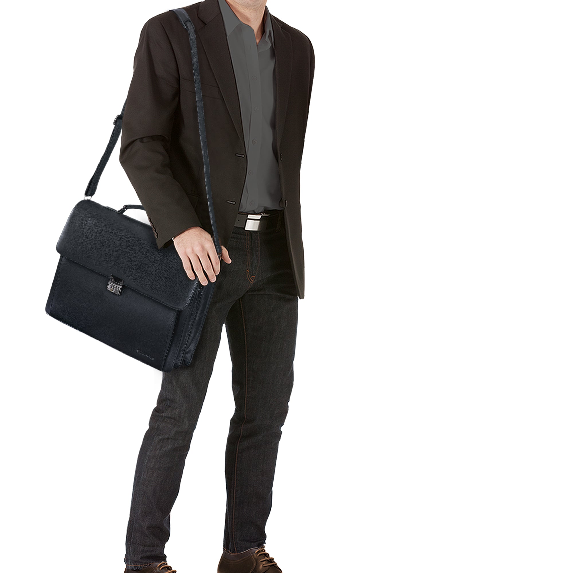 Ledertasche Herren Damen aus schwarzem Leder Laptop