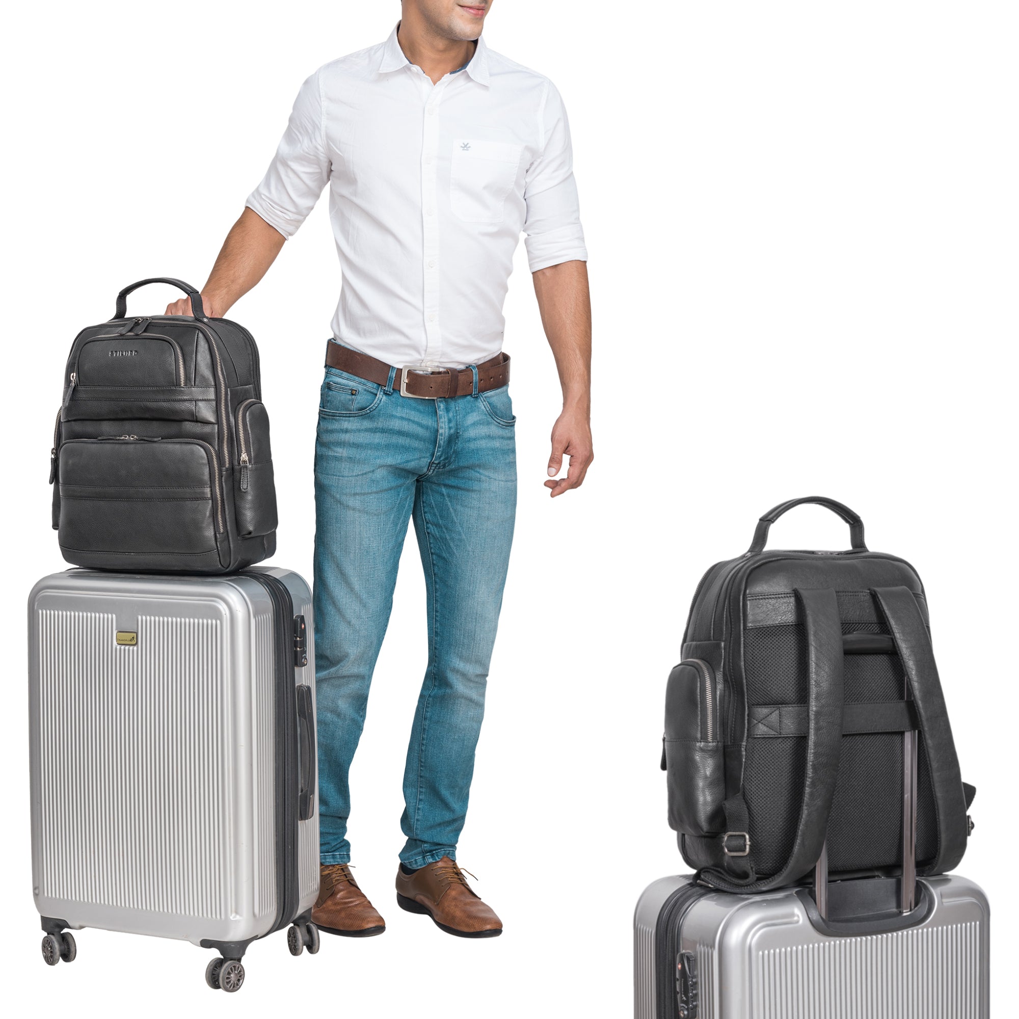 Leder Handgepäck Rucksack für Flugzeug