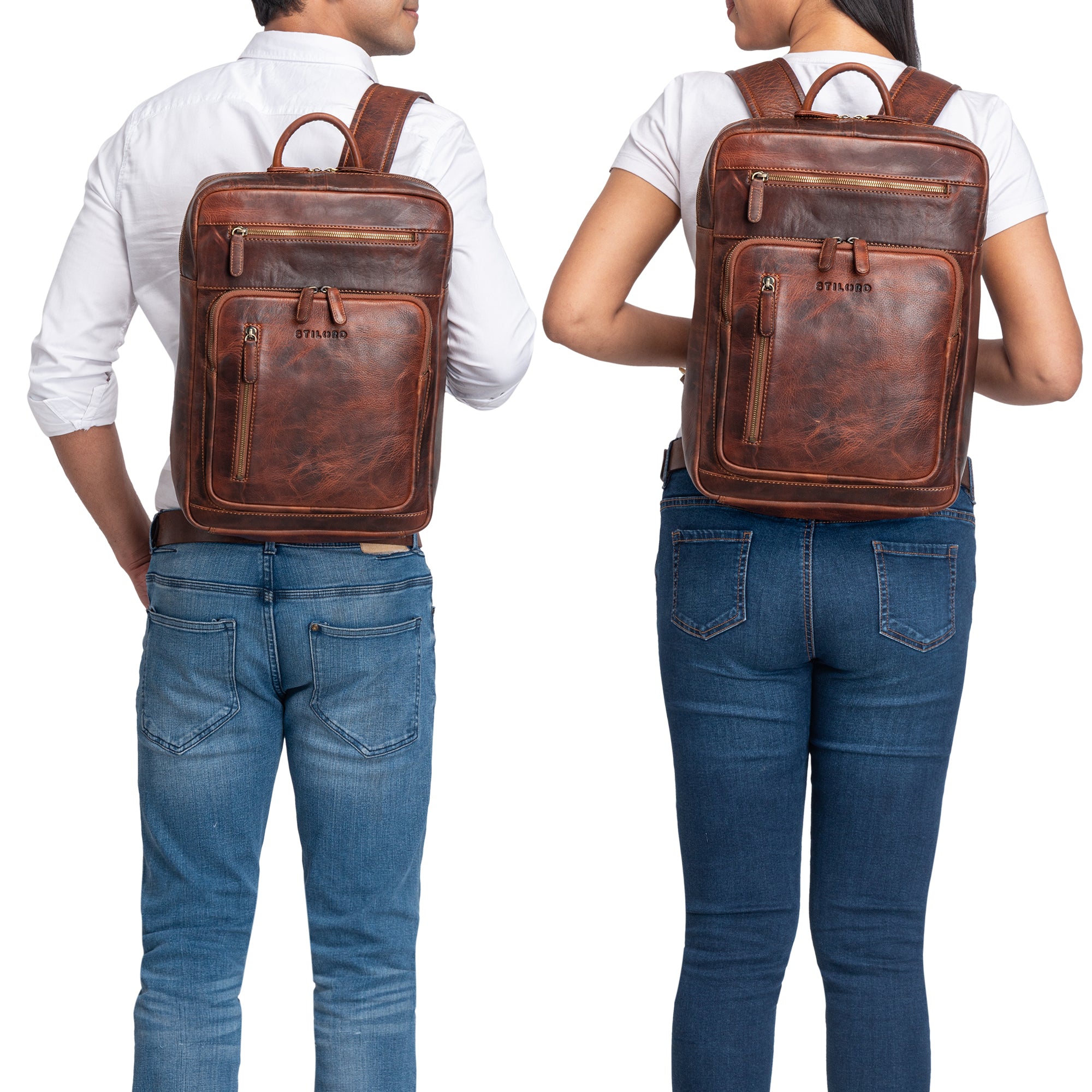 Lederrucksack flach Damen Herren