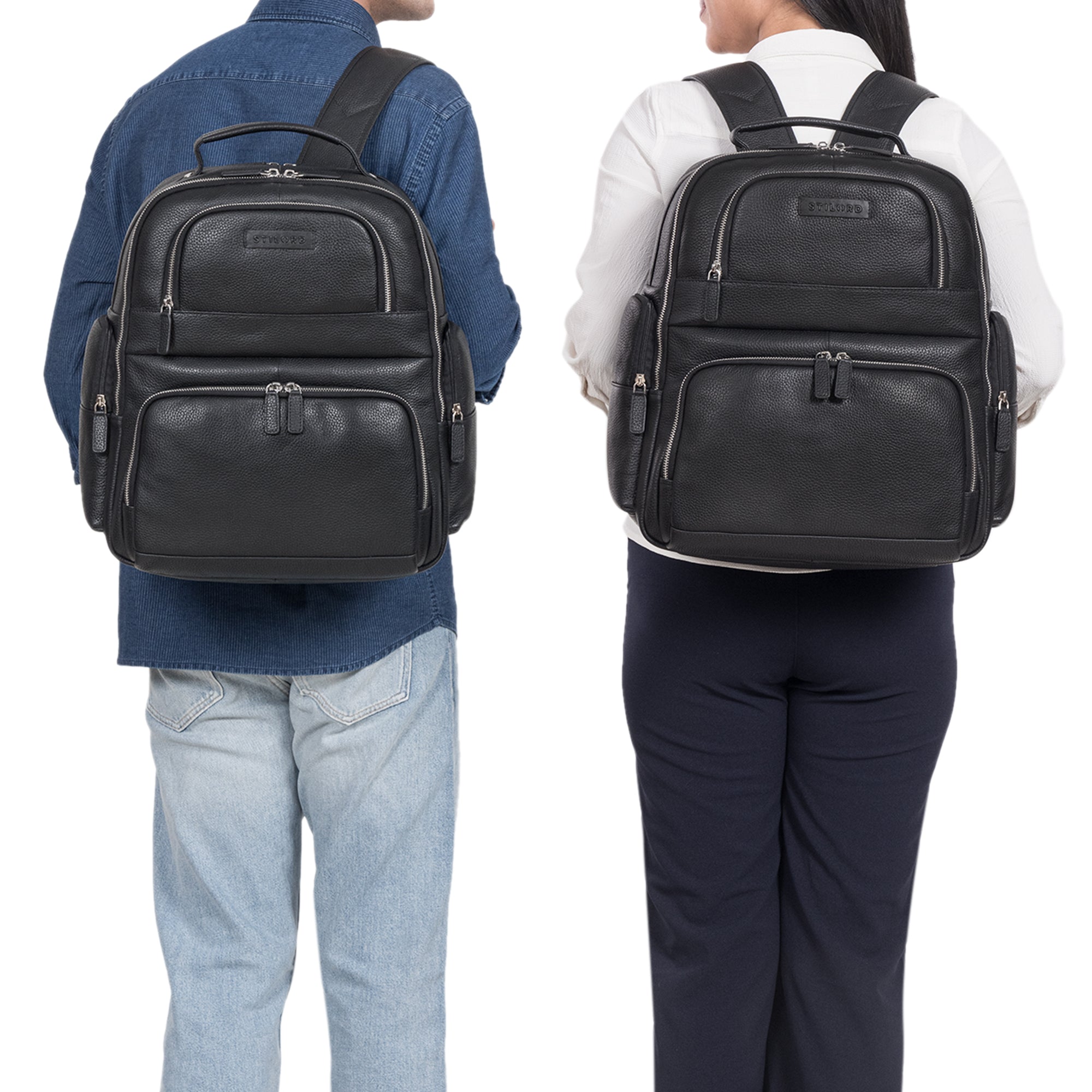 Lederrucksack mit Notebook Fach 15 6 Zoll schwarz Leder Unisex
