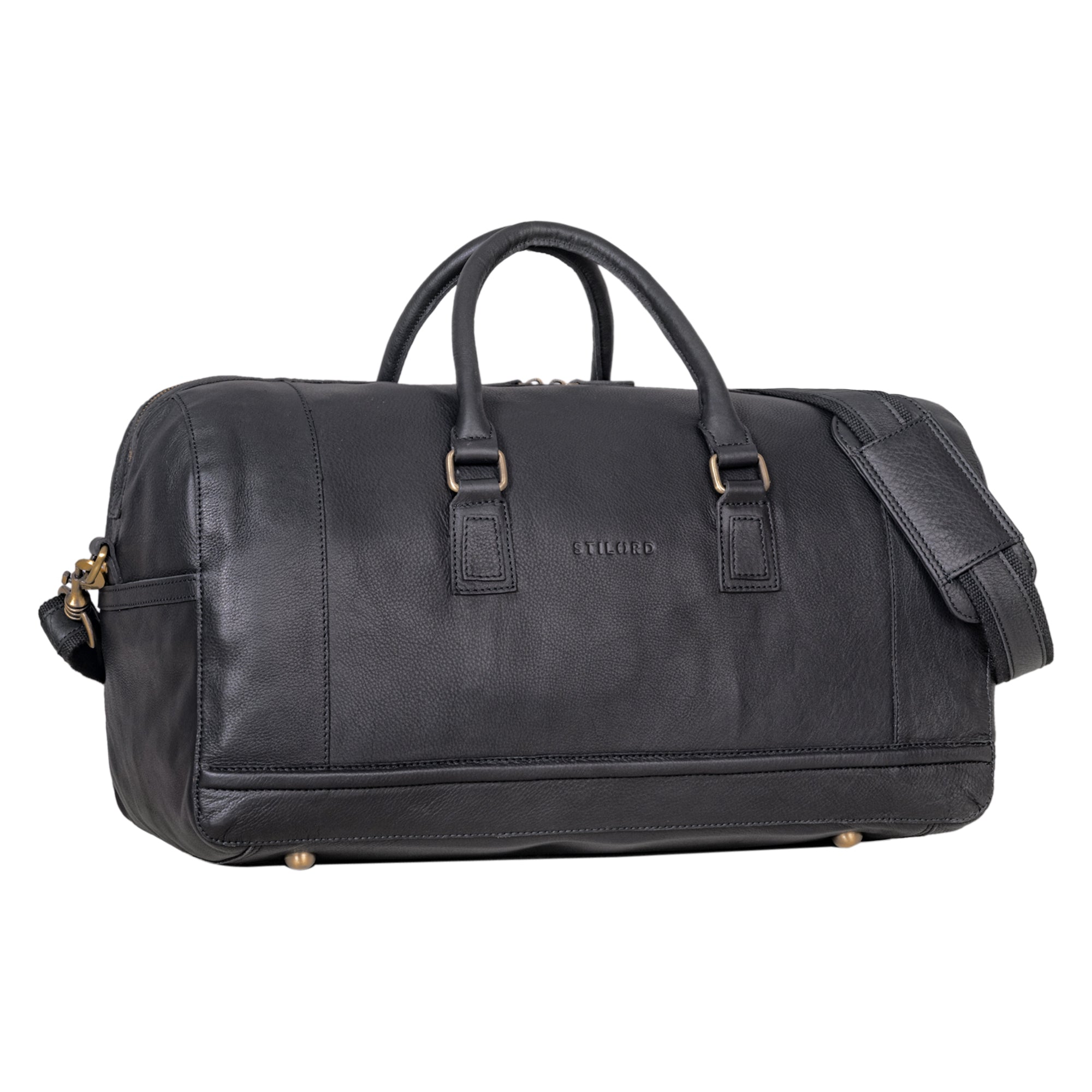 Leder Weekender Herren Damen schwarz