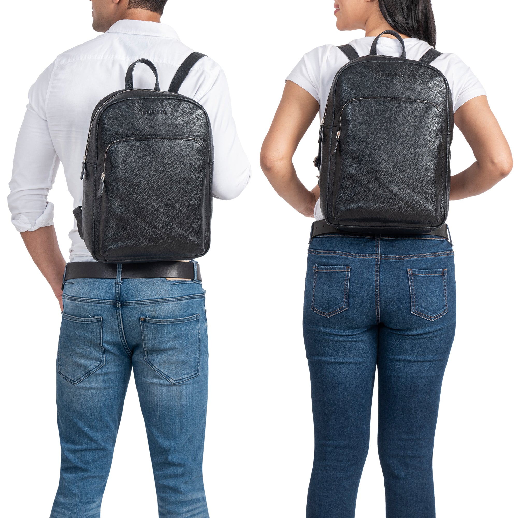 Schwarzer Leder Schulrucksack Herren Groß