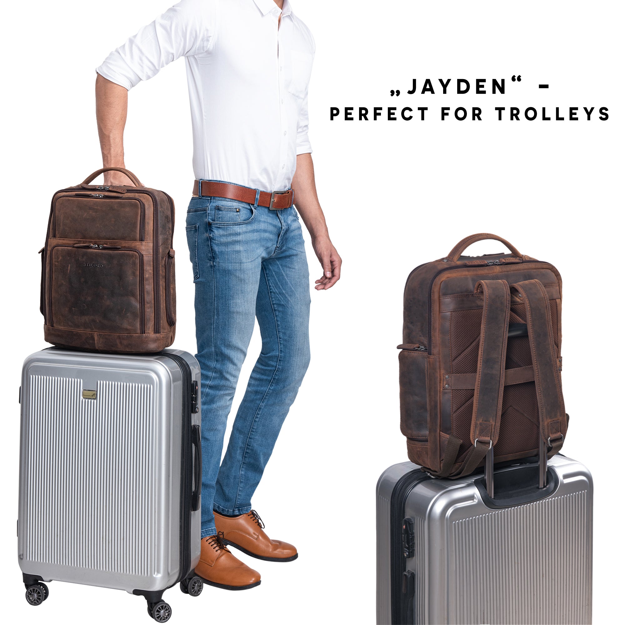 Leder Rucksack mit Trolley Halter