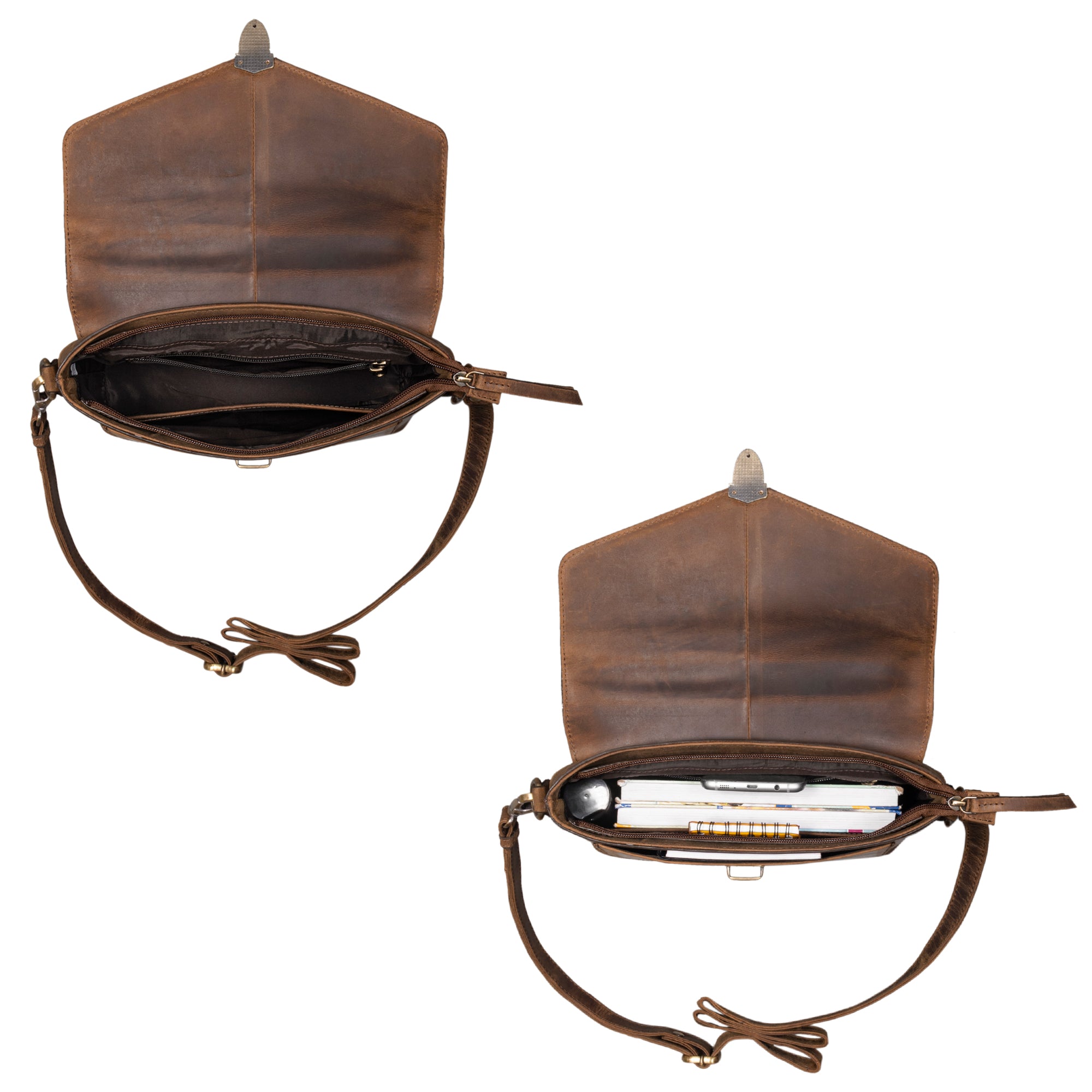 Moderne Schultertasche Echtleder braun