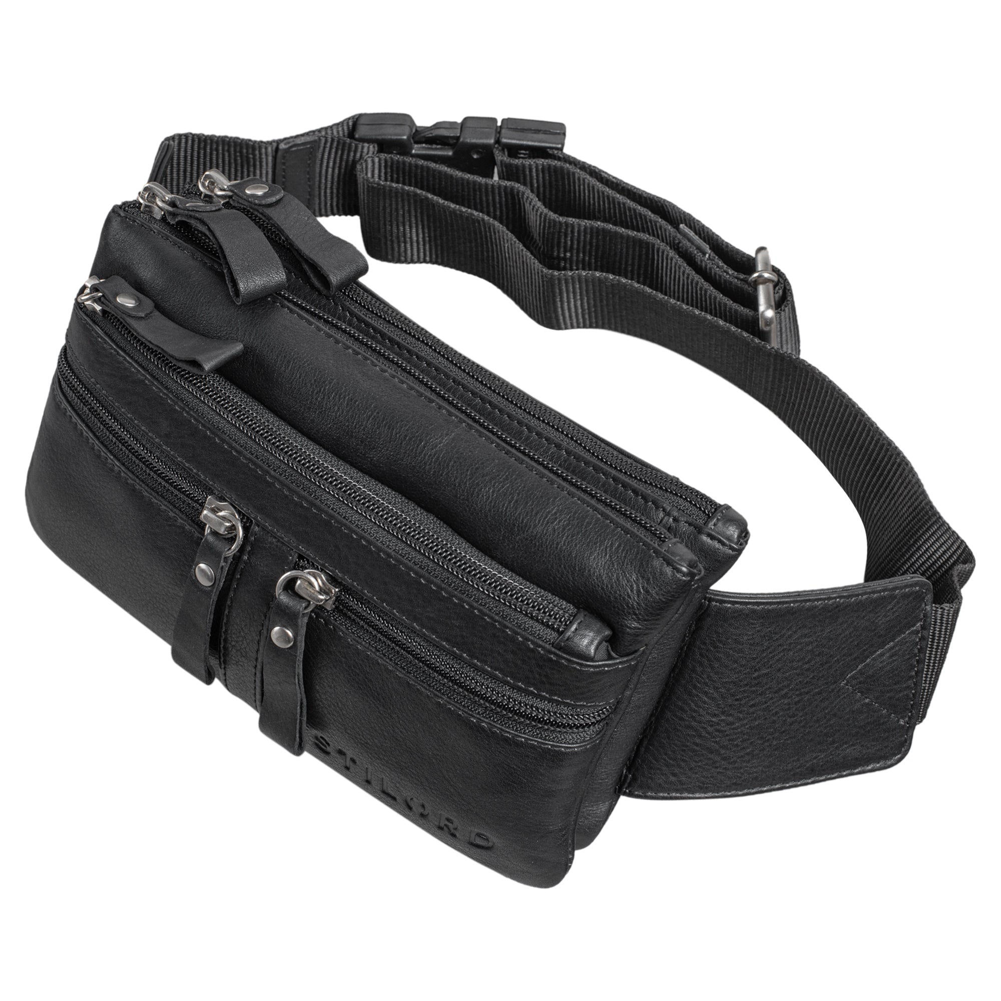 Herren Damen Bauchtasche Leder schwarz