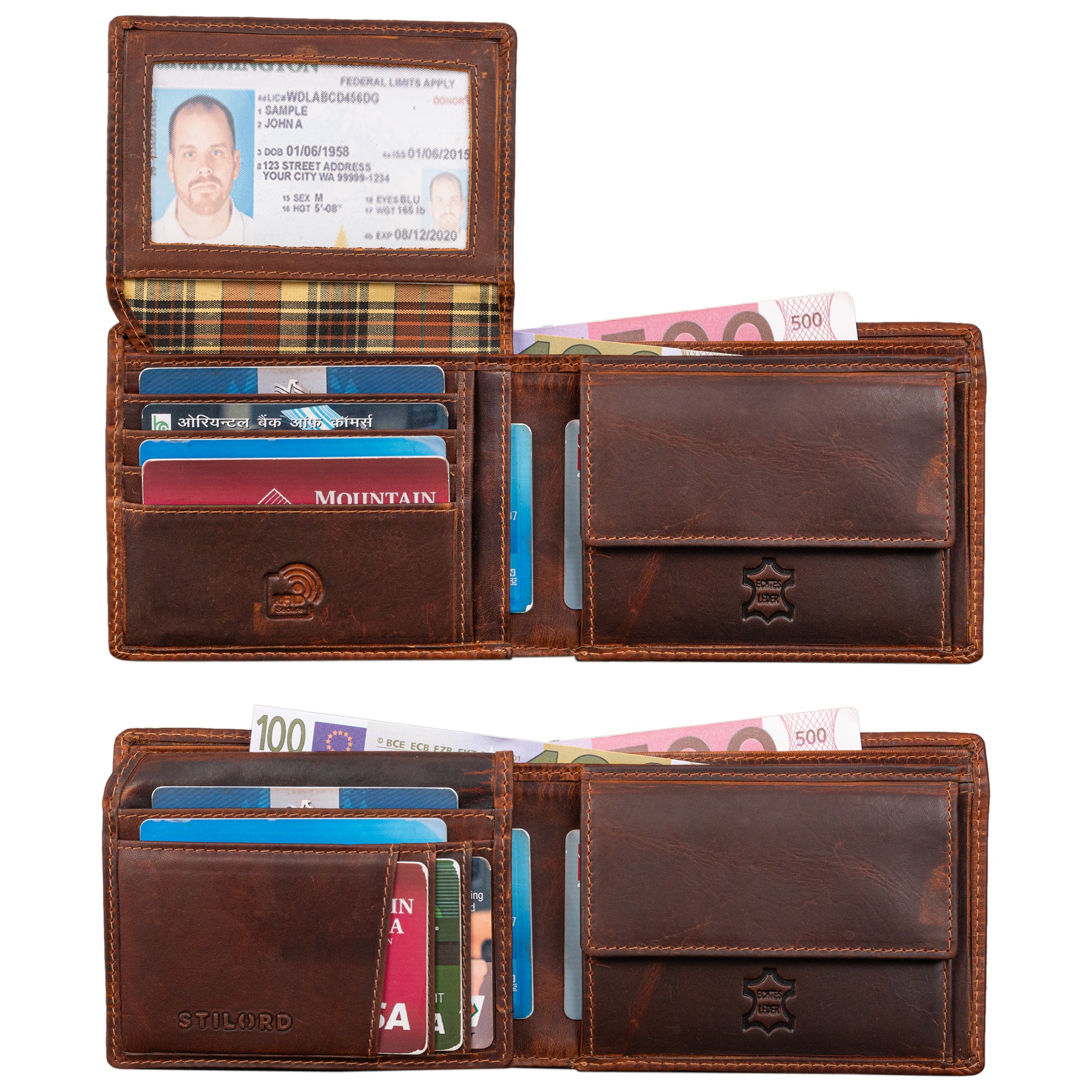 Stilcolle Slim Wallet Braun Echtleder Herren