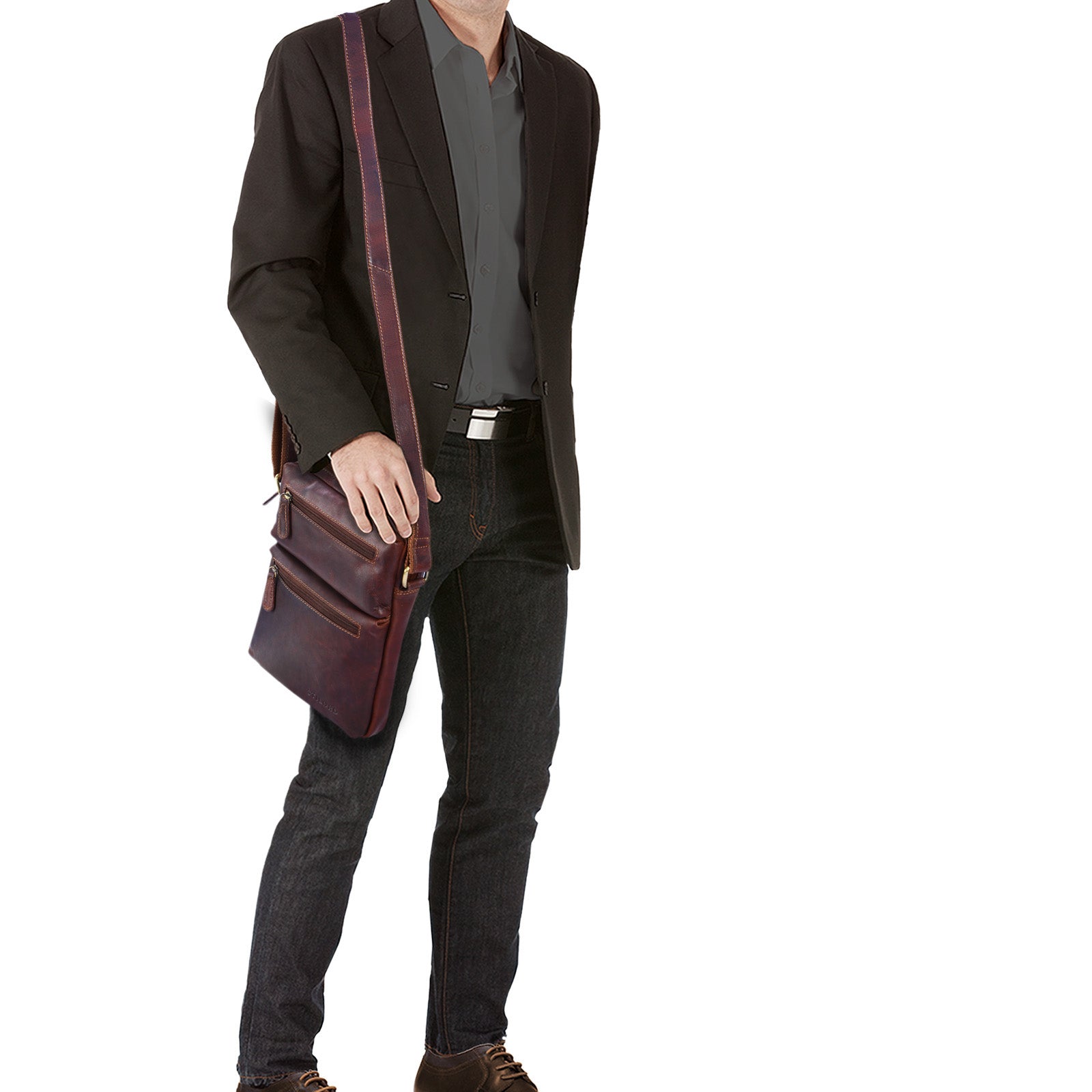 Ledertasche zum Umhängen viele Fächer