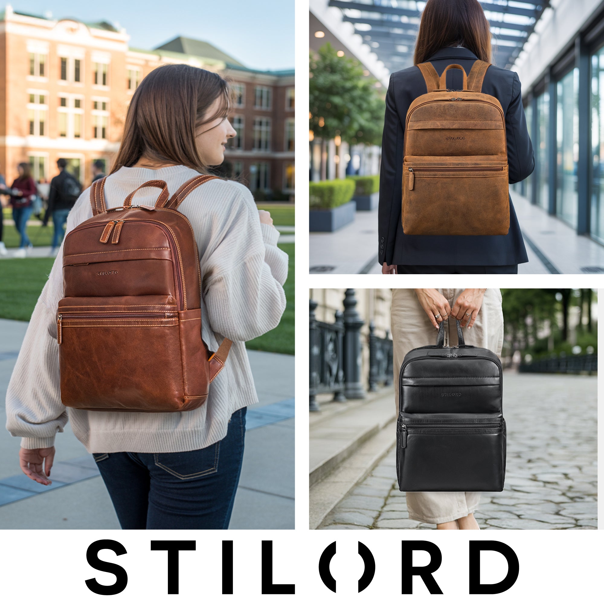 Echtleder Laptoprucksack Cognac Braun 15.6 Zoll für Damen 