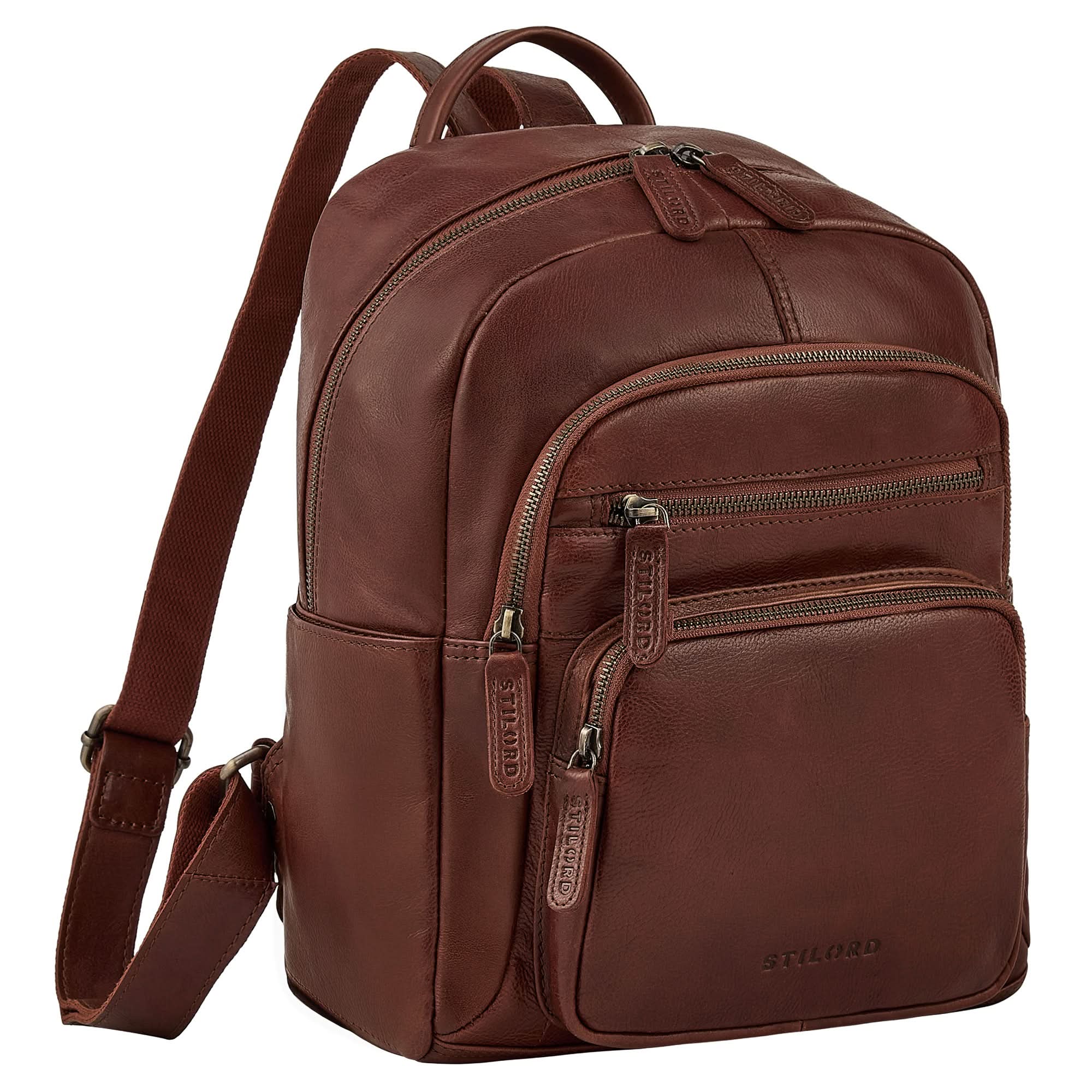 Brauner City Rucksack Damen Leder Klein Lederrucksack für 13 Zoll 
