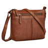 Kleine Ledertasche Damen Cognac mit Reißverschluss & Gurt für 8 Zoll