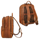 Rucksack Cognac Leder mit verstellbaren Schultergurten in der seitlichen und hinteren Darstellung
