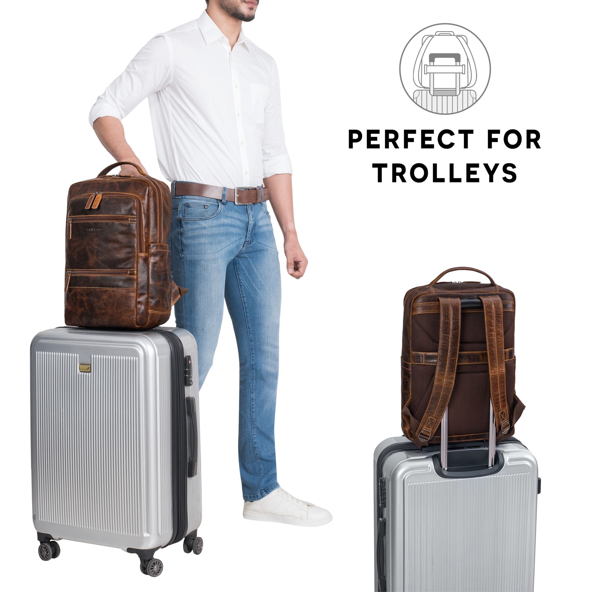 trolley business rucksack herren leder laptop braun