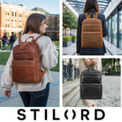 Schwarzer Echtleder Laptoprucksack 15.6 Zoll für Damen