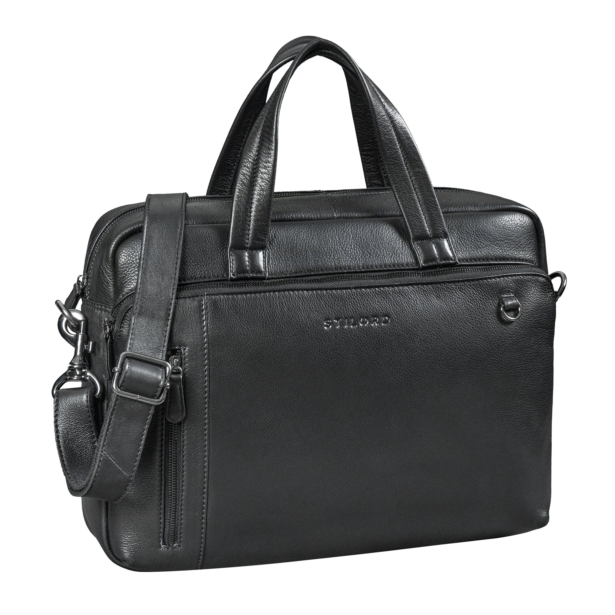 Schwarze Premium Leder Aktentasche Herren Laptoptasche 15 Zoll Ledertasche DIN A4 Mit Griff & Schultergurt