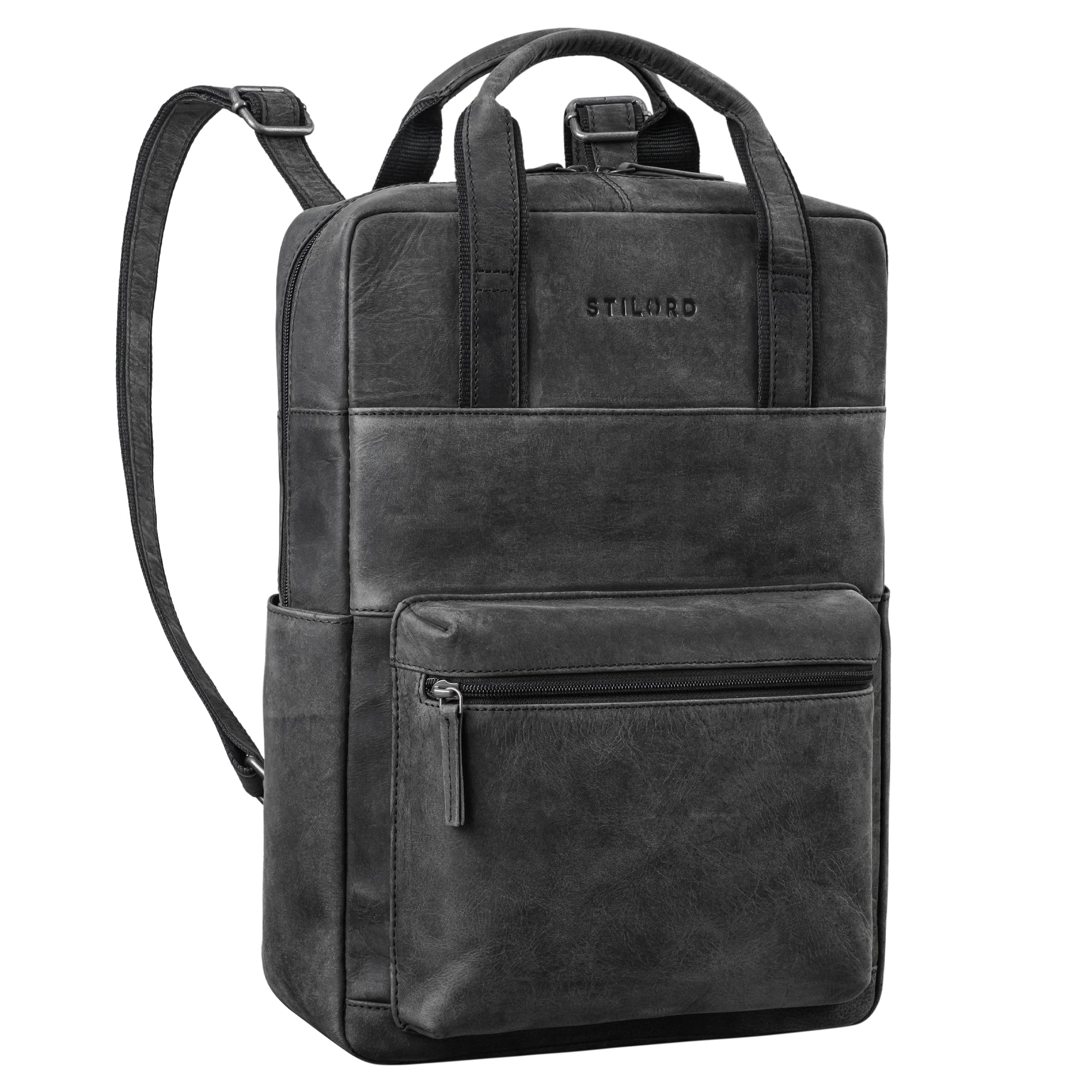 Großer Grauer Business Lederrucksack Damen 15.6 Zoll 
