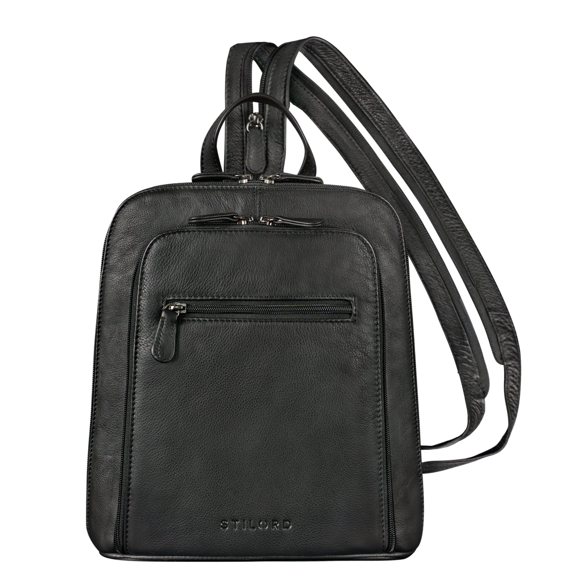 Kleiner schwarzer City Rucksack Damen Leder 