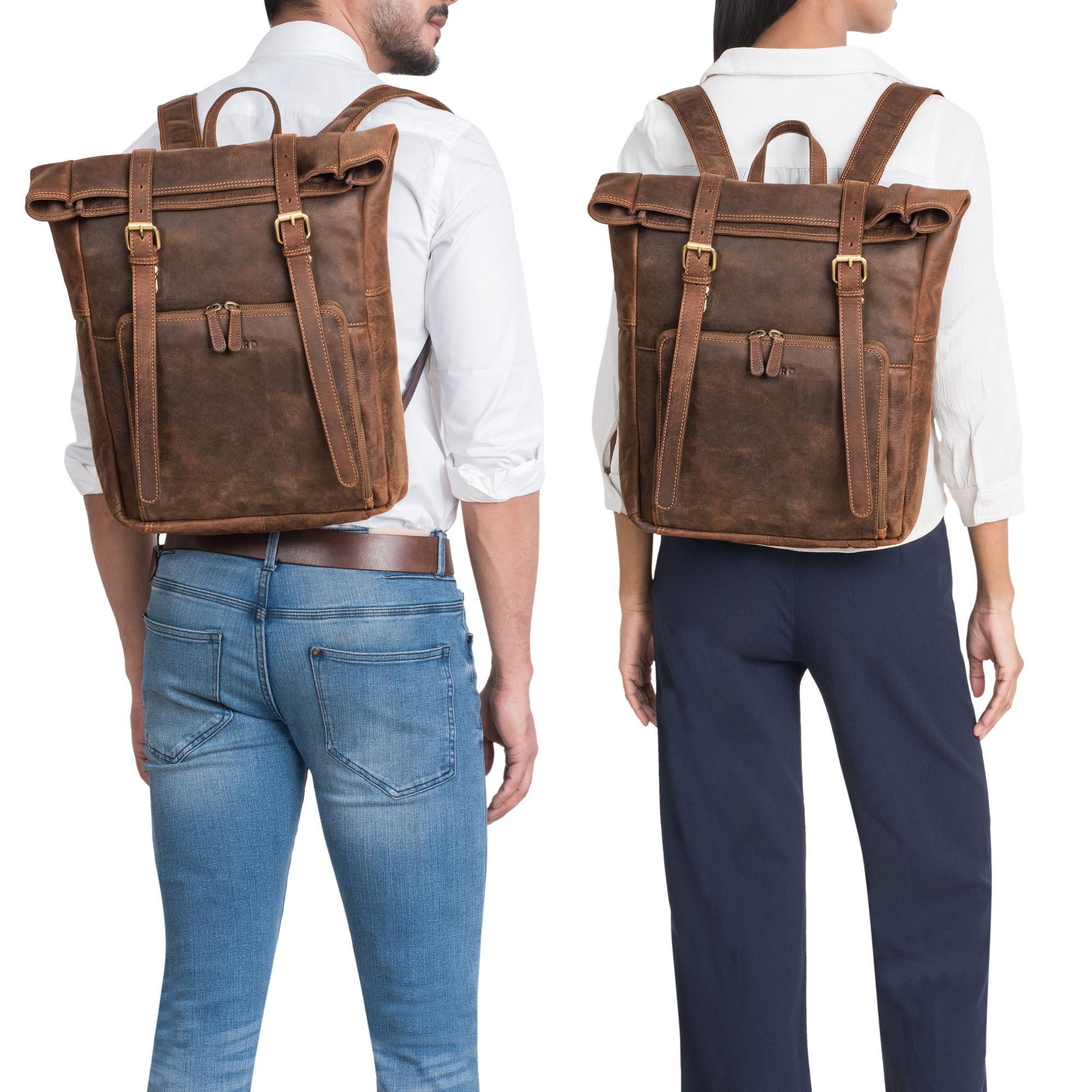 echtleder studenten rucksack mit laptopfach braun